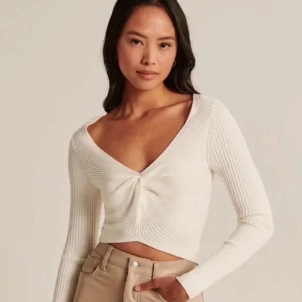 Abercrombie & Fitch White Ribbed Knit Crop Top